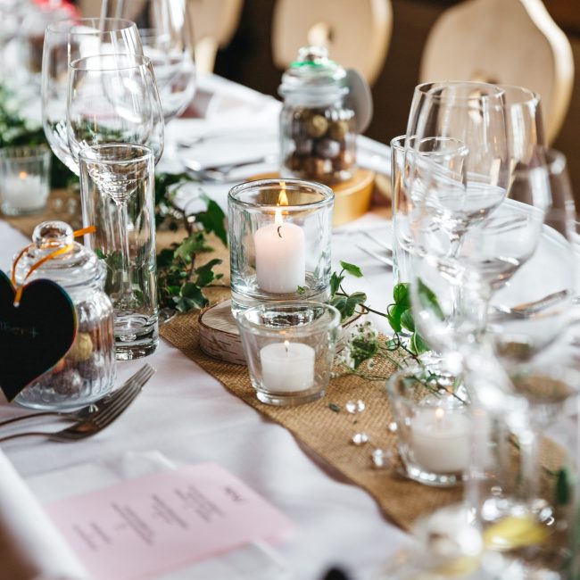 Part of decorated table for guests close up